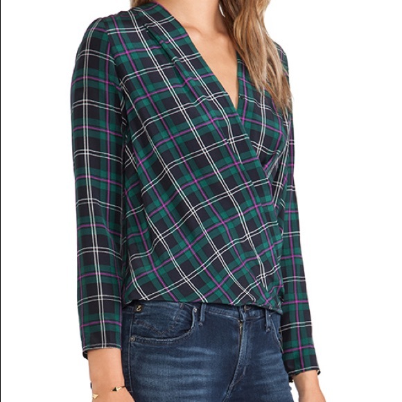 Amanda Uprichard Plaid Crossover Silk Blouse - Picture 2 of 5